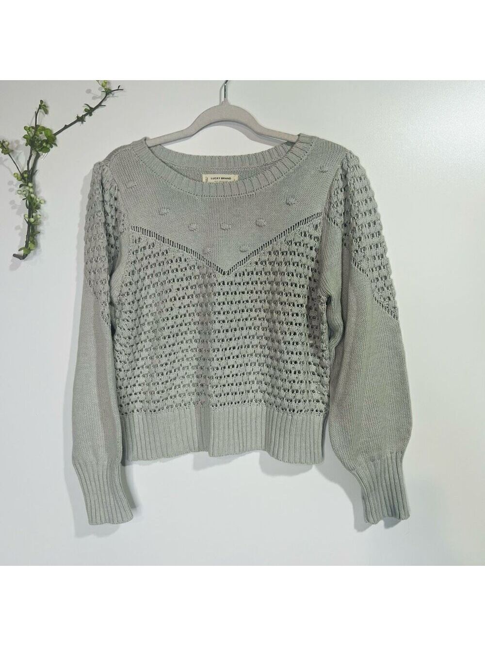 Lucky Brand Gray Open Stitch Sweater Sz Large